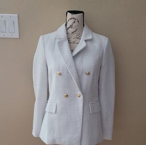 Nanette Lepore Tweed White Blazer with Gold Accents
